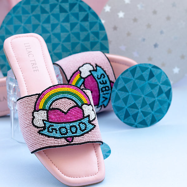 Colorful Chic Good Vibes Comfort Slides